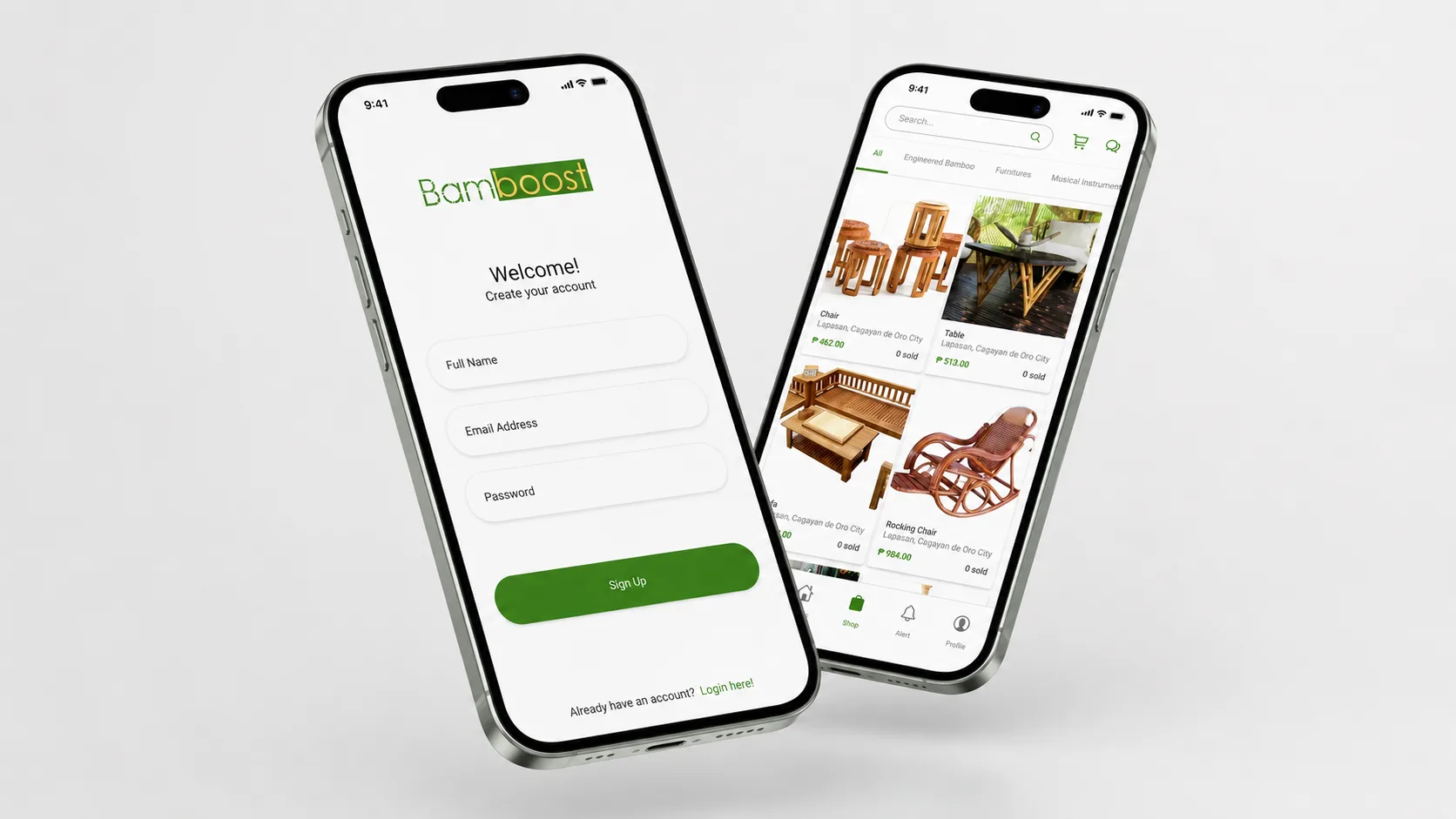 Bamboost bamboo marketplace displayed on two phones
